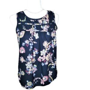 4/$23 LOFT Navy Floral Sleeveless Mixed Media Top